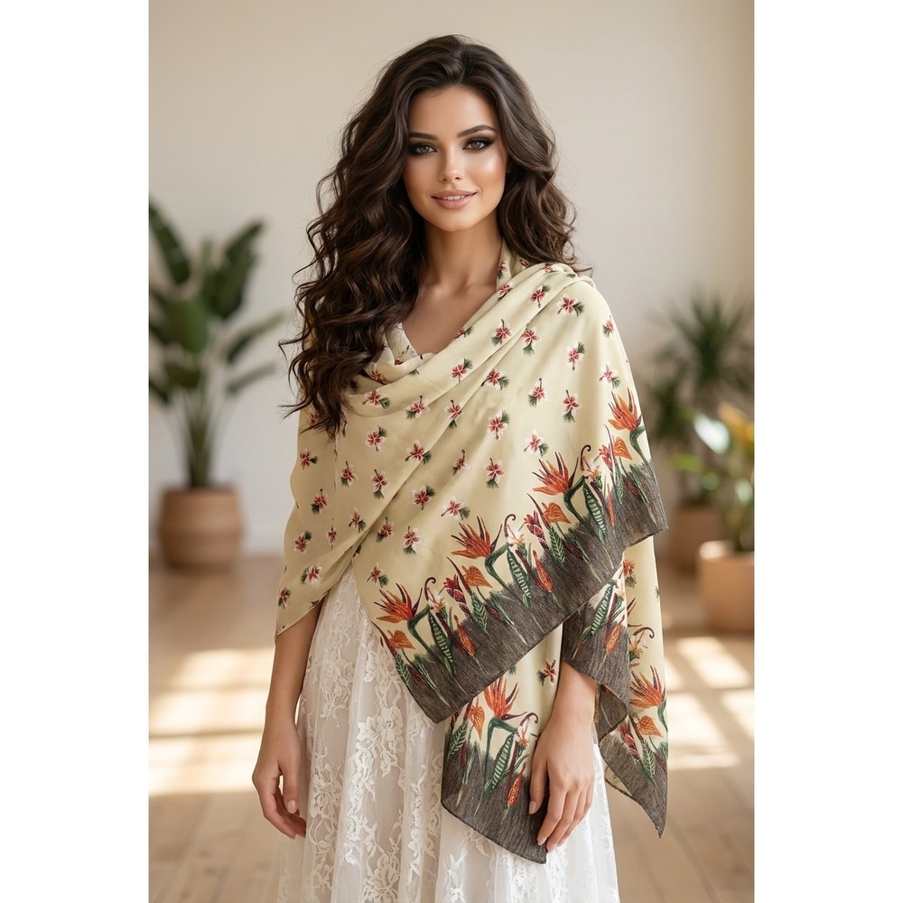 Pineapple Moon Sarong Womens L Tan‎ Tropical Floral Boho Coastal Festival